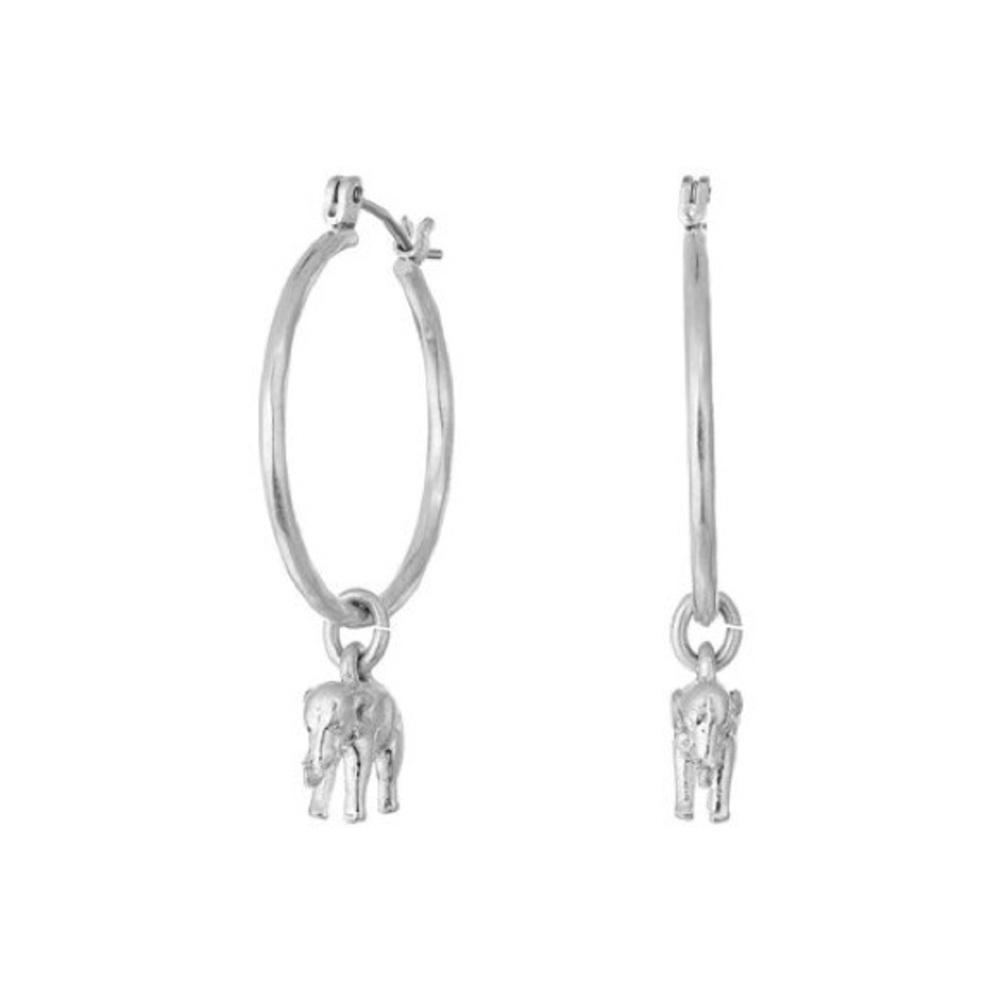 ☘️ LUCKY BRAND Hammered Silver Metallic Elephant Hoop Earrings